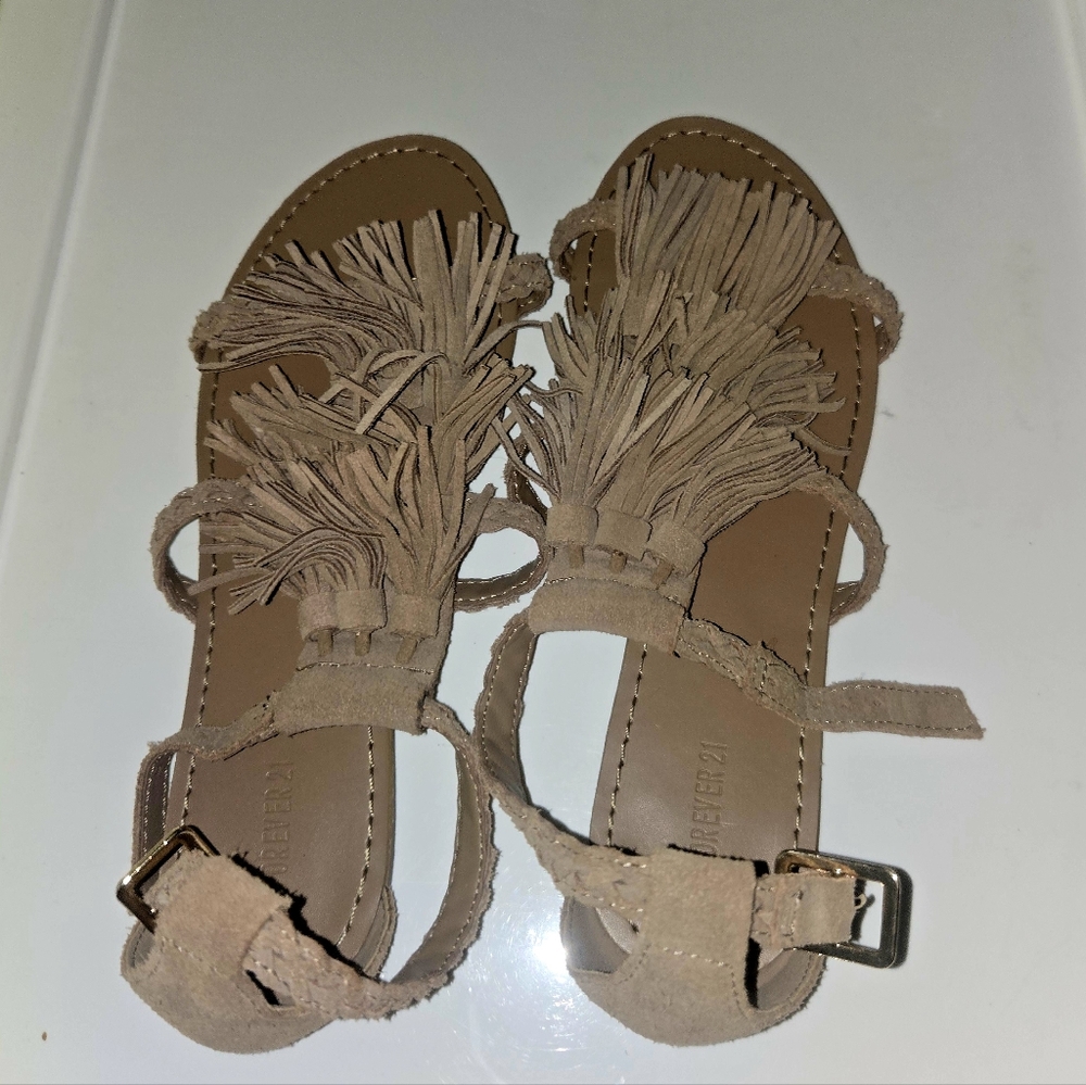 Forever 21 Fringe Tan Sandals